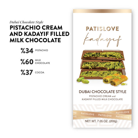 PISTACHIO CREAM KADAYIF FILLED MILK CHOCOLATE CRUNCH BAR – DUBAI STYLE, 200G