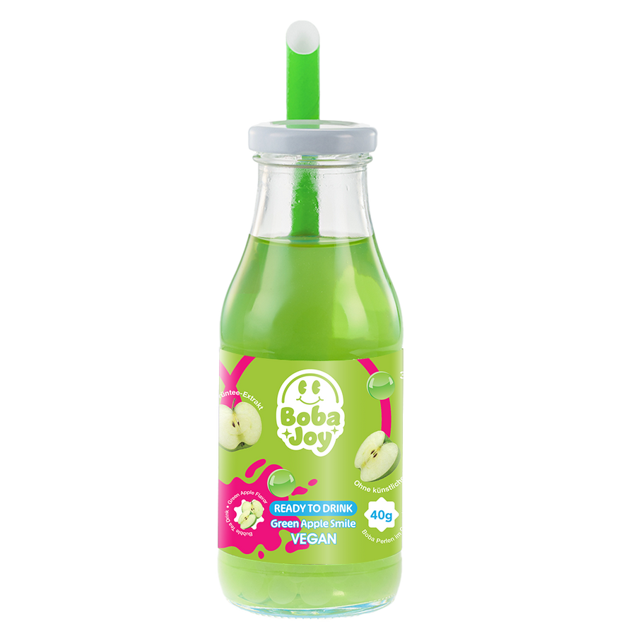 BOBAJOY Green Apple Smile Bubble Tea im Glas – frisch-fruchtiger Bubbletea, trinkfertig