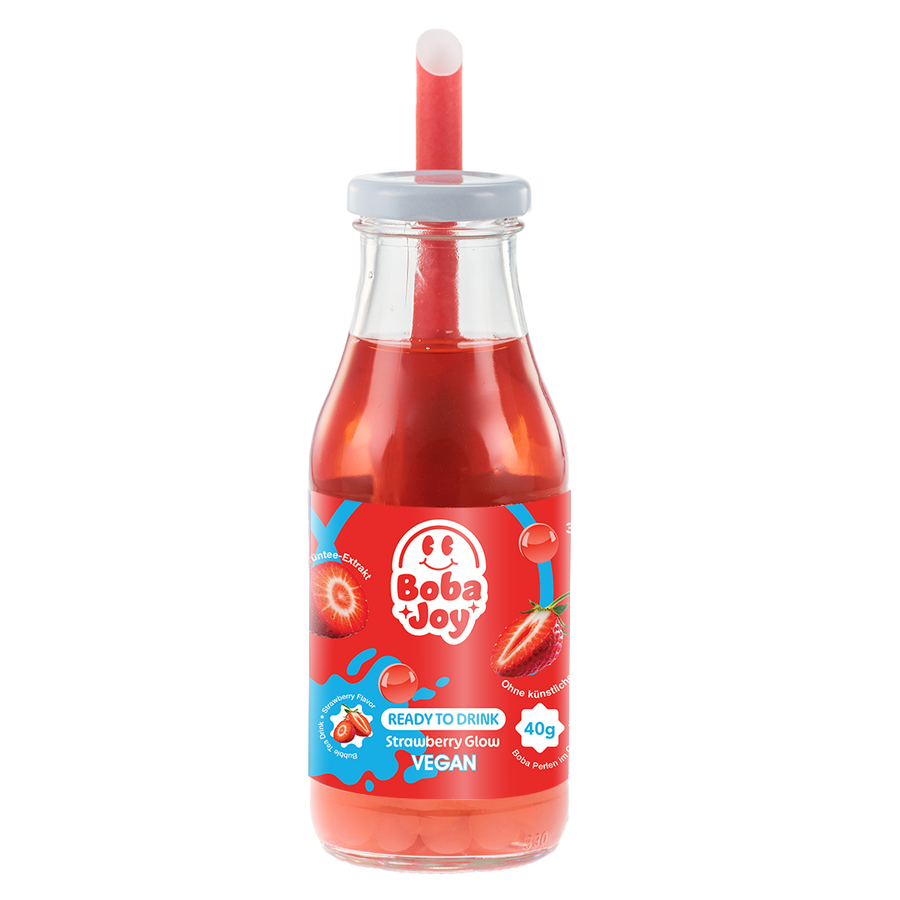 BOBAJOY Strawberry Glow Bubble Drink – trinkfertig mit Erdbeer-Fruchtperlen