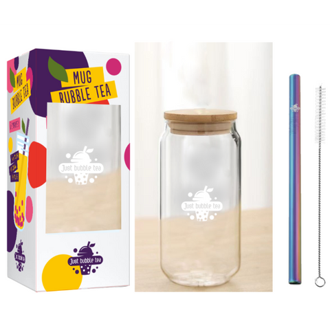 Bubble Tea Becher 16 oz (450–500 ml) Set mit Deckel, Strohhalm und Reinigungsbürste