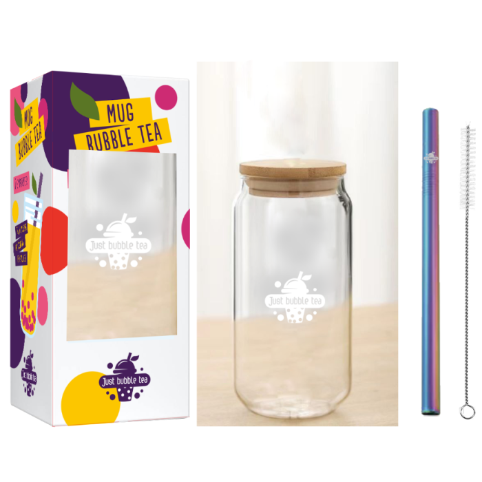 Bubble Tea Becher 16 oz (450–500 ml) Set mit Deckel, Strohhalm und Reinigungsbürste