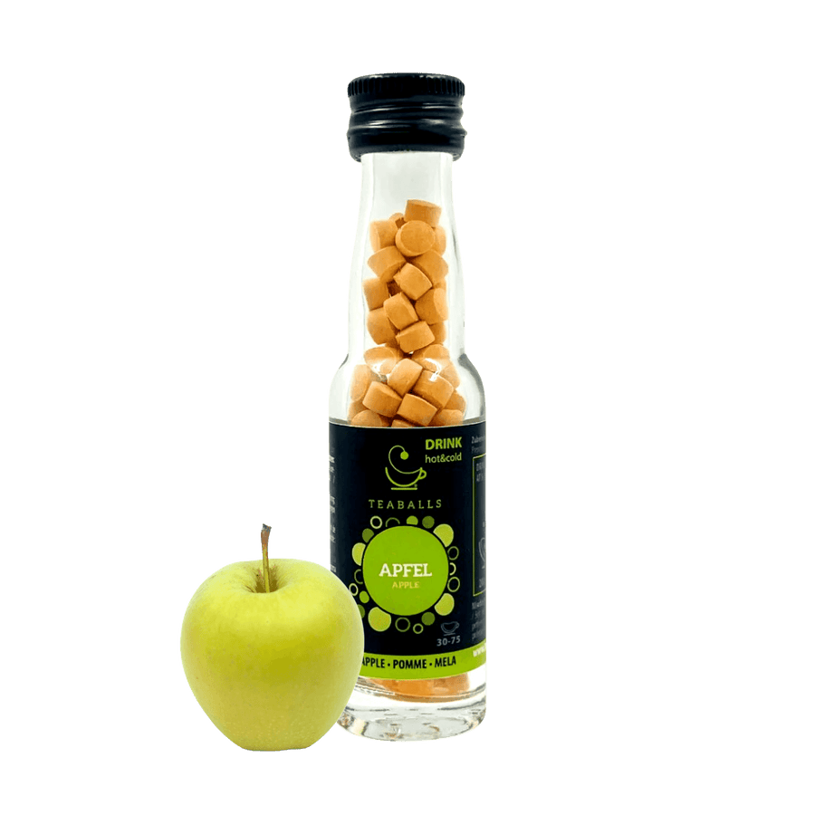 TEABALLS Apfel Glasflasche 150 Stück – Bio Tee-Presslinge für Eistee und heissen Tee