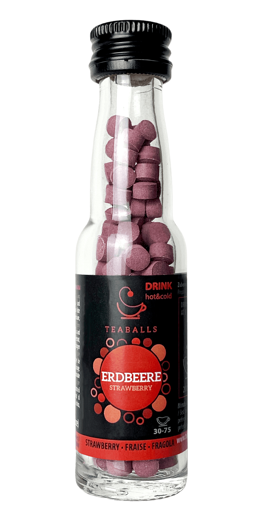 TEABALLS Erdbeere Presslinge Nahaufnahme – fruchtige rote Tee-Bällchen ohne Teebeutel kaufen Schweiz