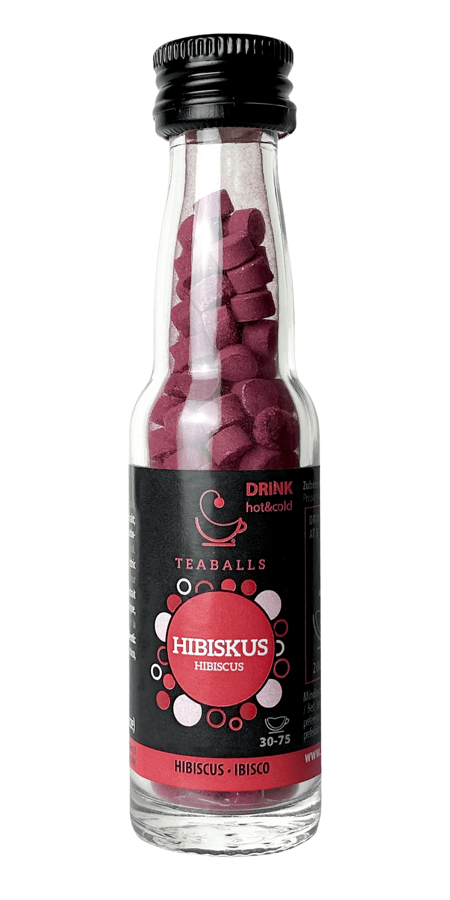 TEABALLS Hibiskus Presslinge Nahaufnahme – rubinrote Hibiskus Tee-Bällchen ohne Beutel