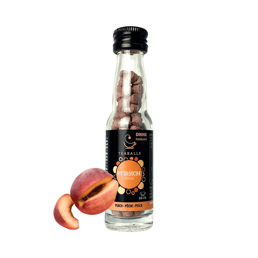 TEABALLS Pfirsich Glasflasche 150 Stück – Tee-Presslinge ohne Teebeutel