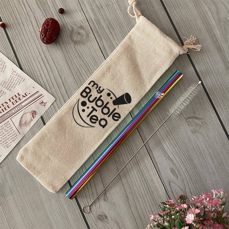 Bubble Tea Edelstahl Strohhalm Set – wiederverwendbar mit Reinigungsbürste
